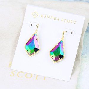 Kendra Scott Small Alex Faceted Iridescent Blue Goldstone Earrings Gold Plated